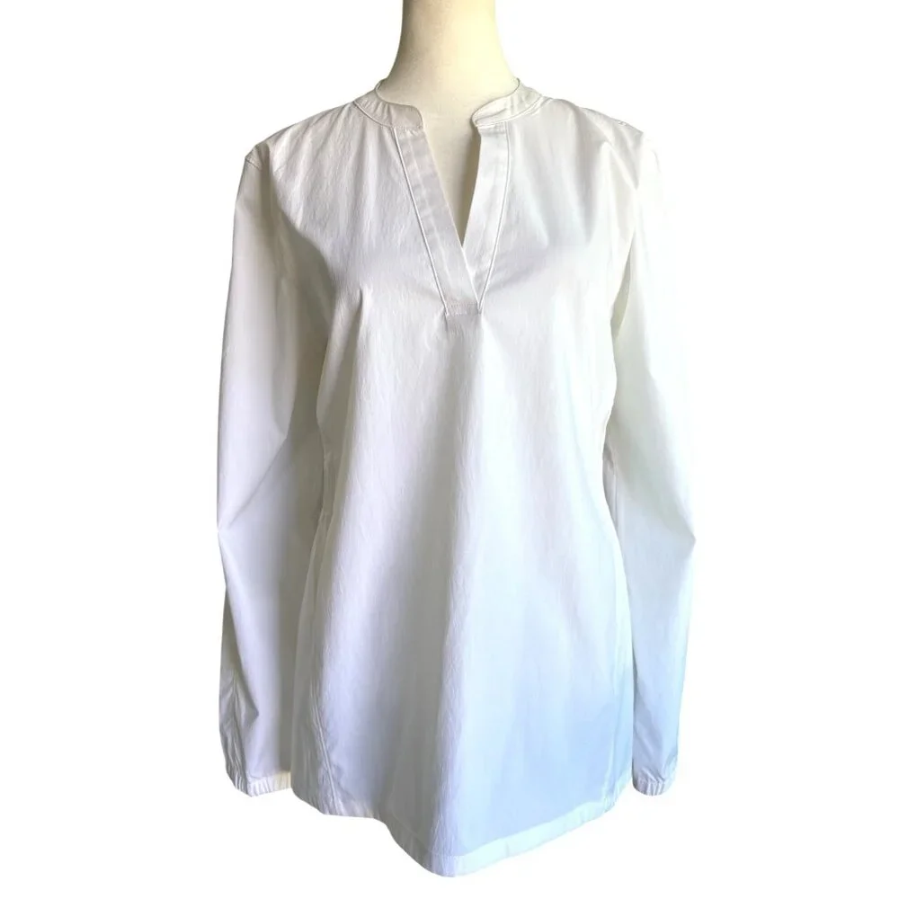Athleta Womens Shirt Medium Tunic Blouse Pullover White Elastic Waist Oversized‎